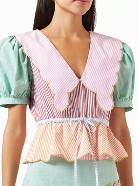CeliaB Caspian Mixed Striped Peplum Cotton Top